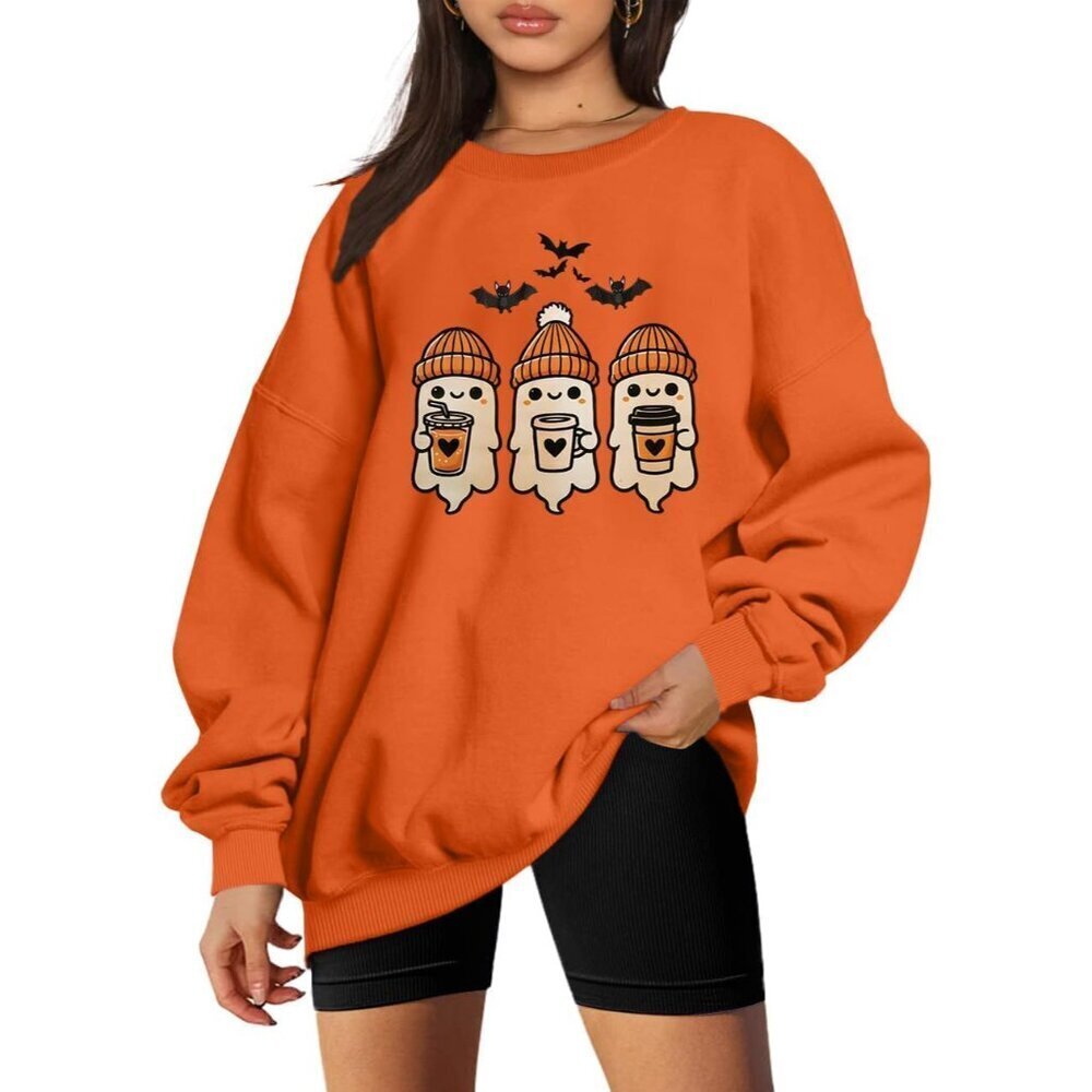 Women Halloween Sweatshirt Ghost Graphic Crewneck Spooky Fall Pullover